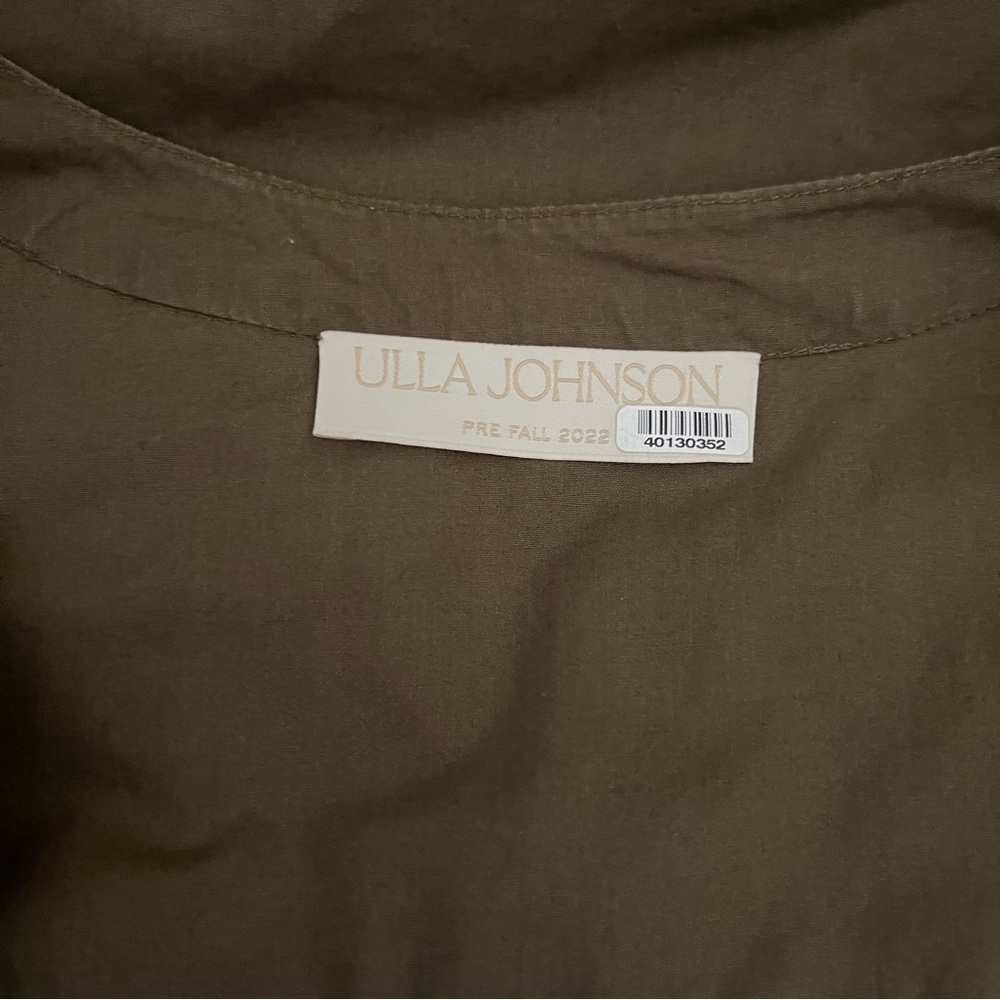 ULLA JOHNSON Delaney Balloon Sleeve Poplin Cotton Blouse in Olive Green Size 0 - Picture 5 of 14